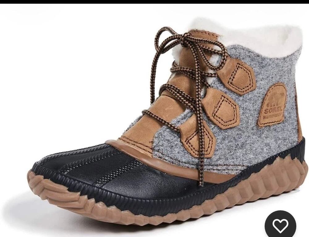 Sorel Out N About Waterproof Duck Boots Gray Felt Tan Leather Womens Size 11